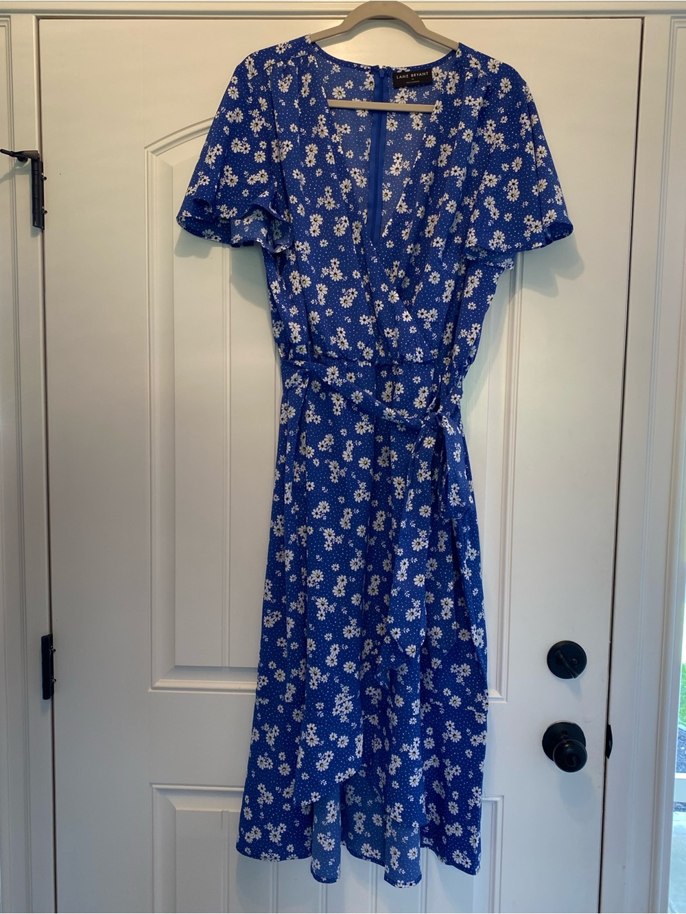 Lane Bryant Blue Floral Wrap Midi Dress with Tie Waist